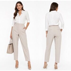 Ann Taylor Beige High Rise Ankle Trousers Dress Pants 8 Office Chic Career 88-68